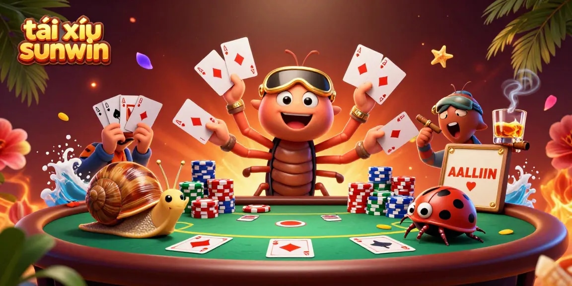 Experience thrilling gameplay in tài xỉu sunwin with our lively casino scene featuring playful characters and cards.