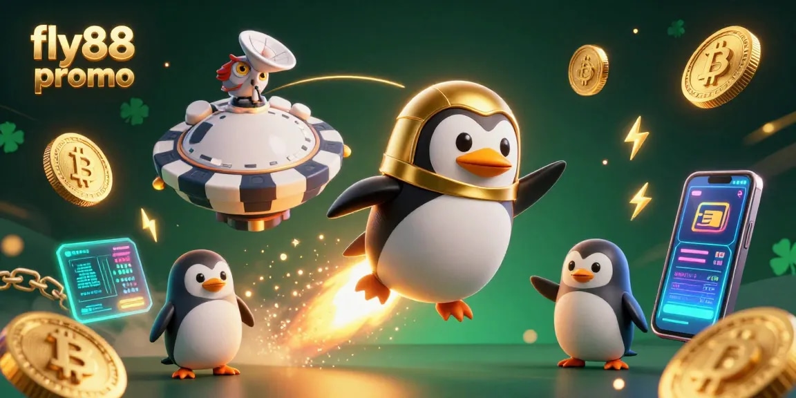 Experience the excitement of fly88 promo with golden coins and 3D characters in a vibrant casino universe.