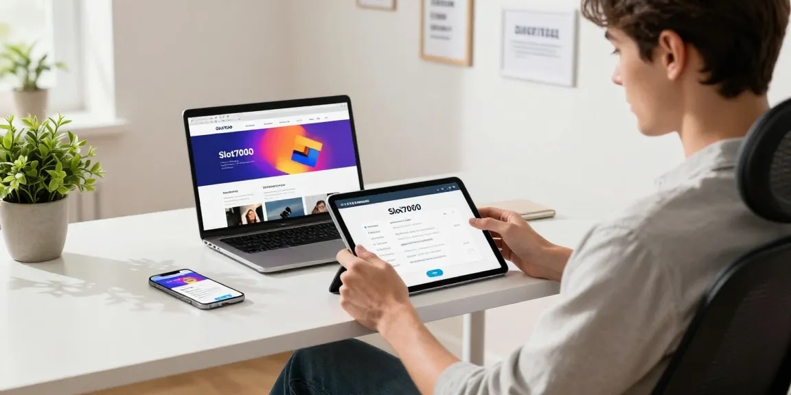Using Slot7000 application on tablet in a bright modern workspace.