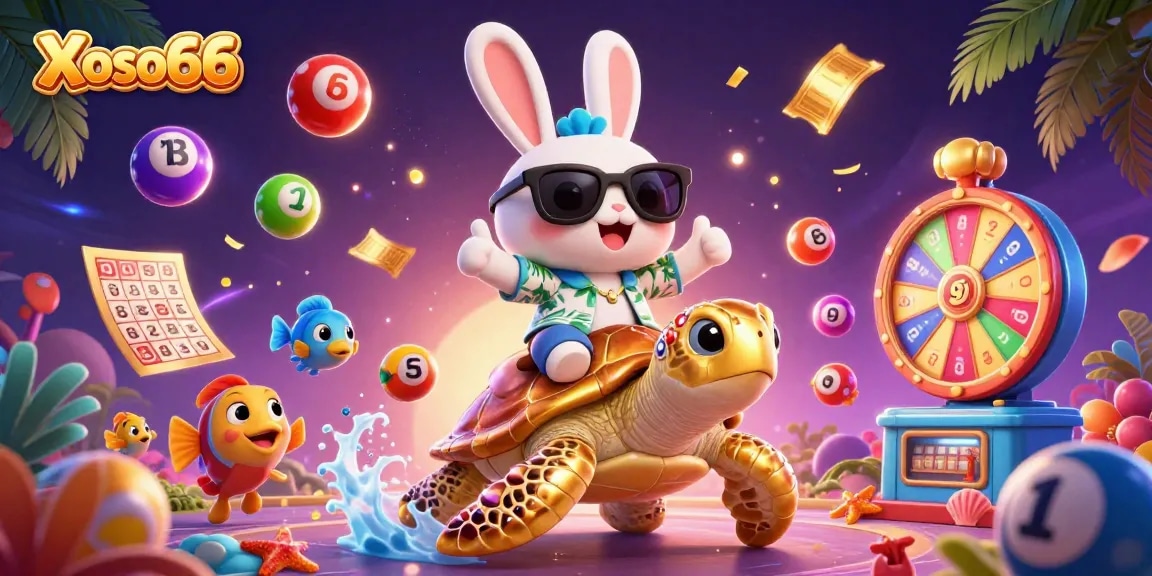 Xoso66 offers a vibrant lottery experience, featuring colorful lottery balls and exciting prize elements.