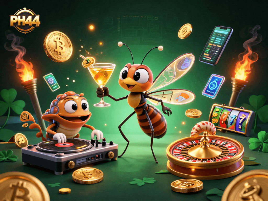 Engage in thrilling casino adventures at PH44 with vibrant characters and crypto elements.