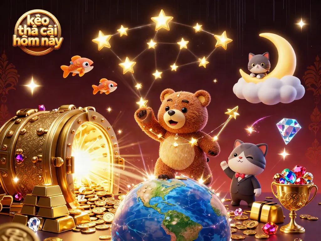 Engage with kèo nhà cái hôm nay as a constellation bear collects coins under a cosmic casino.