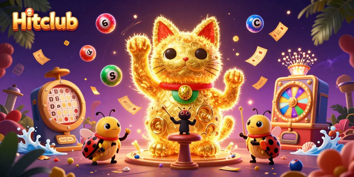 Win big with Hitclub as golden fireflies and symbols celebrate casino excitement.