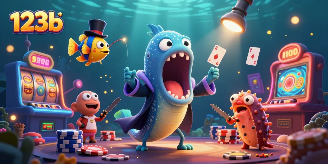 Engage in thrilling games at 123b with dynamic casino illustrations highlighting vibrant elements and characters.