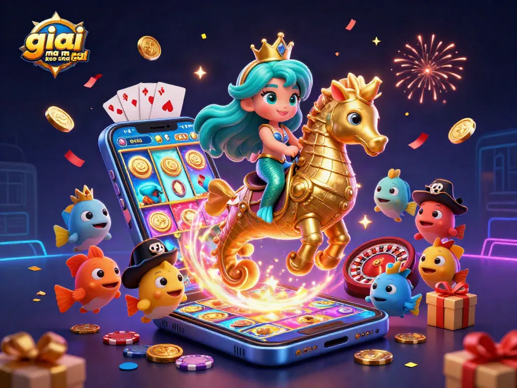 Engage with giai ma keo nha cai in a vibrant 3D casino-themed illustration featuring mermaid princess and exciting gaming elements.