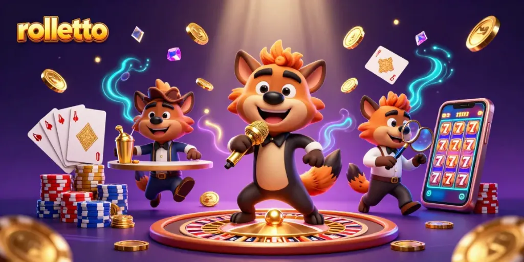 Experience the thrill of rolletto casino with a lively comedy scene featuring hyena characters and a vibrant gaming atmosphere.