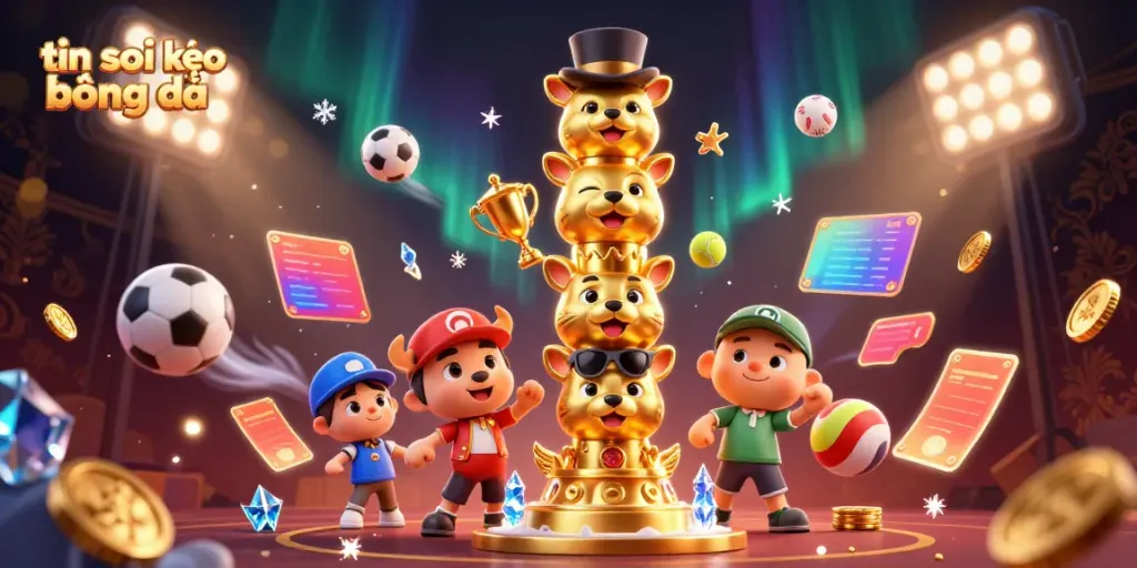 Engage in thrill with tin soi kèo bóng đá, a vibrant blend of sports betting elements and dynamic 3D illustrations.