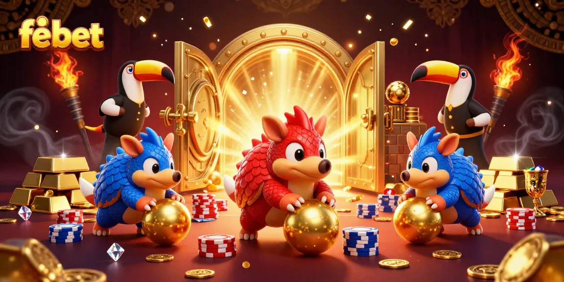 Experience excitement as rival pangolins engage in fe bet gaming, rolling golden balls among poker chips.