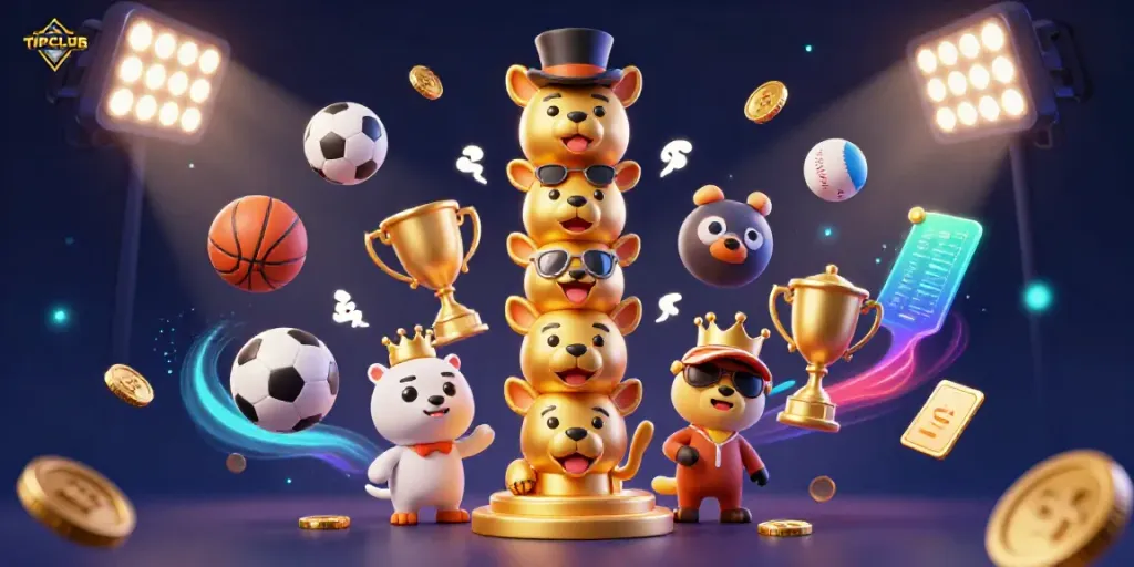 Engage in the thrilling sports betting experience with TIPCLUB, featuring dynamic scenes and vibrant game elements.