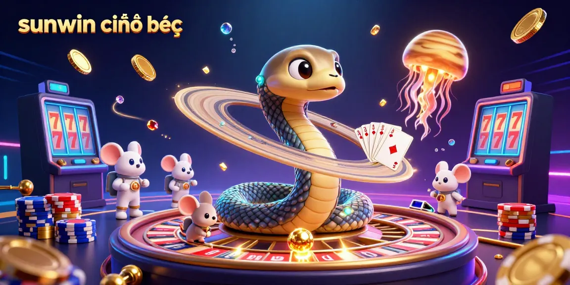 Experience sunwin chính thức as whimsical astronaut mice bet on Saturn's roulette rings, surrounded by dazzling gaming elements.