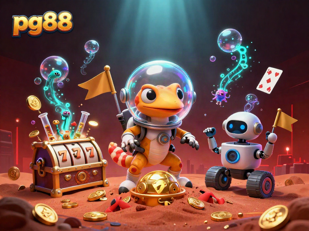 pg88 players navigate a vibrant cartoon casino scene with sparkling treasures and colorful visuals