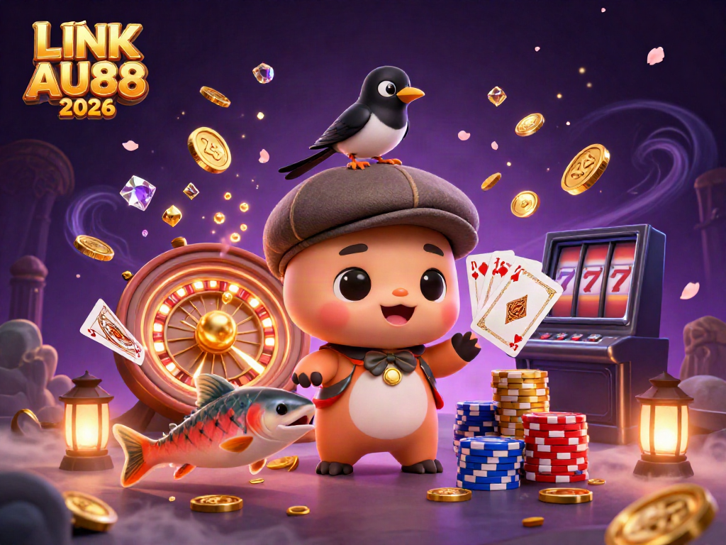 Experience exciting games with LINK CHÍNH THỨC AU88 2026 featuring vibrant characters and mesmerizing casino elements.