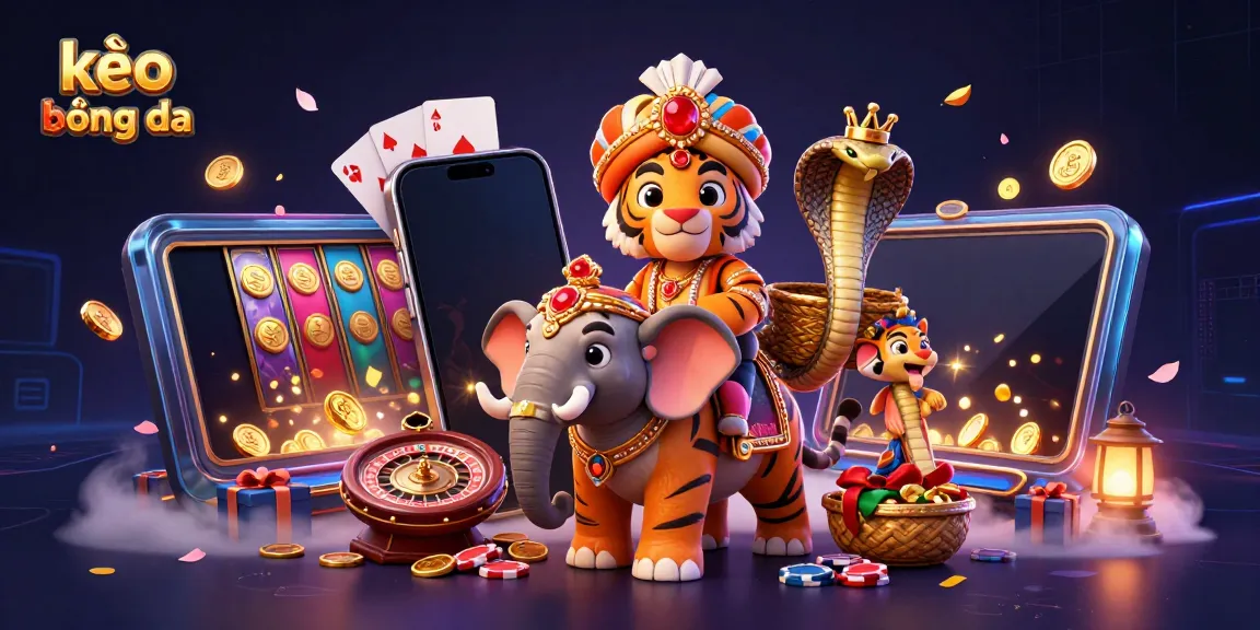 Experience the thrill of kèo bóng đá with engaging visuals of a tiger maharaja and dynamic casino elements.
