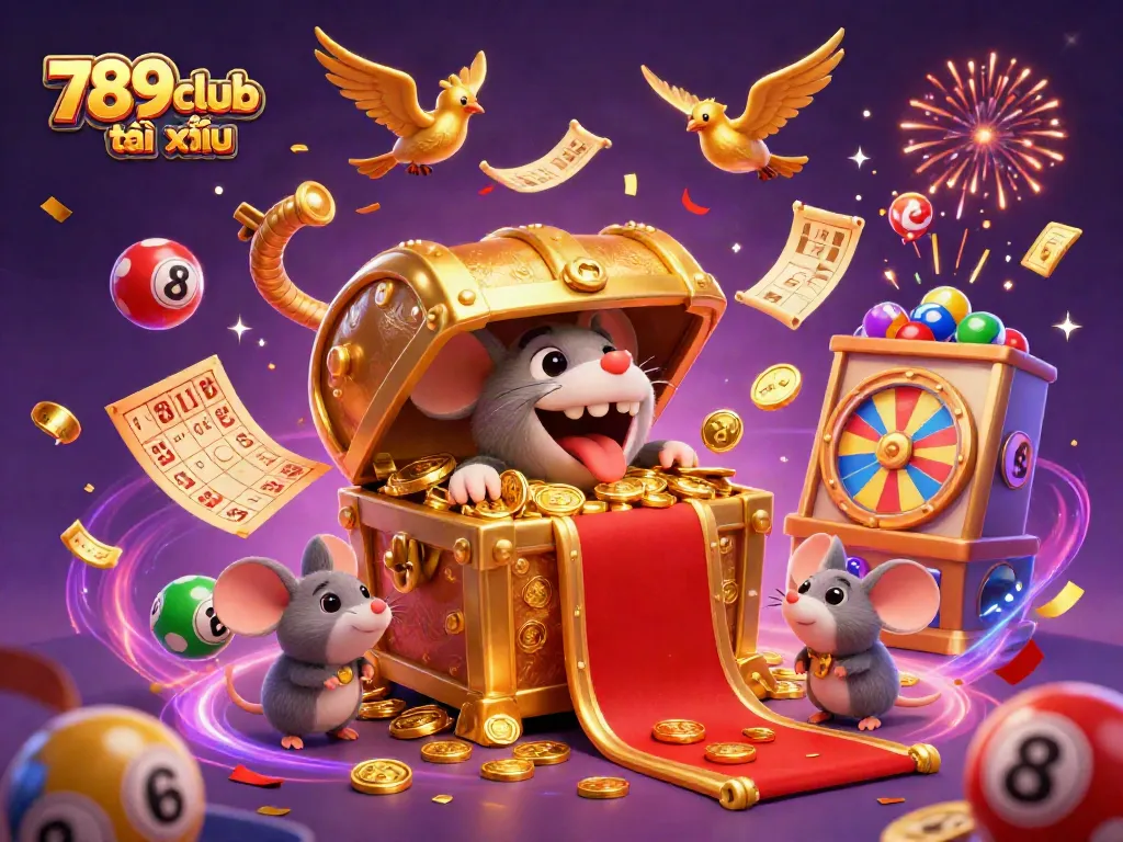 Playing 789club tài xỉu with excitement and colorful visuals of lottery balls and prizes.
