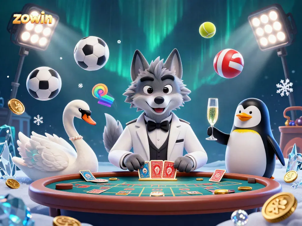 Join Zowin for an exciting baccarat game with vibrant characters and action.