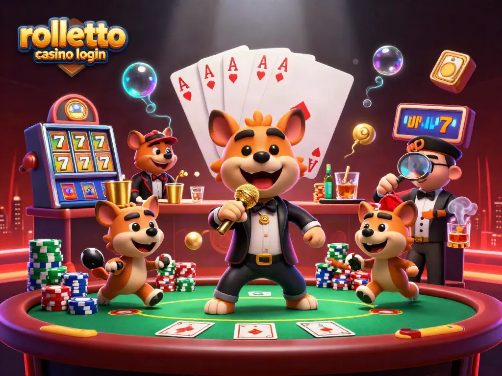 Engage with rolletto casino login amidst lively hyenas in a vibrant casino setting.