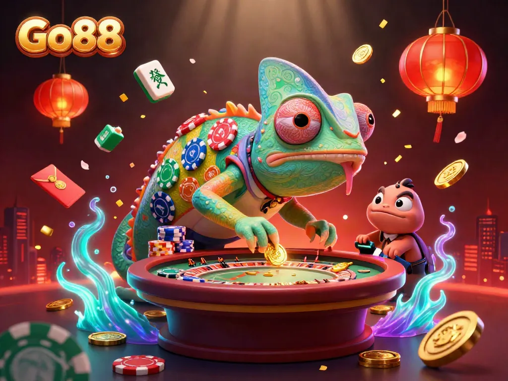 Engage with Go88's vibrant 3D illustration showcasing a lively casino atmosphere.